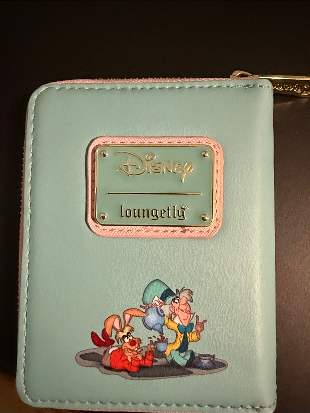Loungefly Alice Tea Party Mint Blue Zip Wallet with Pink Trim - Picture 2 of 5